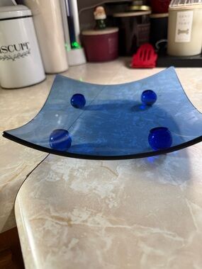 Blue Glass Decorative Square Dish - Accent Tray